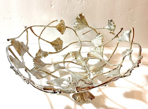 MICHAEL ARAM SILVER GINKGO MEDIUM CENTERPIECE 11.75"L BOWL NICKEL 132093 NEW - Picture 2 of 7