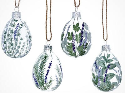 Gisela Graham 4er Set Glas hängende Ostereier Dekorationen Lavendel & Kräuter