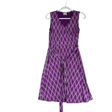 41 Hawthorn Purple Dress Womens Size M Faux Wrap Belted Lined Sleeveless Stretch