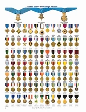 U.S Military Awards and Authorized Foreign Award Medals POSTER 24 X 36 Inches