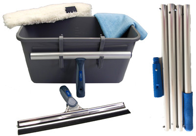 LEWI Easy Clean Pro Glasreinigung Fensterreinigung Set + Teleskopstange Wischer