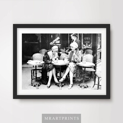 VINTAGE 1920s PARIS CAFE Art Print Poster Restaurant Coffee Photo Picture Black 