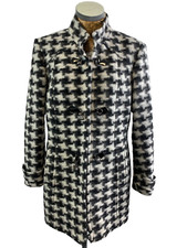 Kirsten Coat Jacket 14 Black White Wool Rich Dogtooth Duffle Buckle Toggle Zip