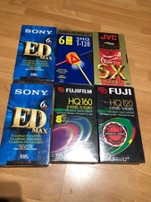 Vhs Blank Media New Sealed Lot Of 6 Sony Fuji Jvc Gold Memorex