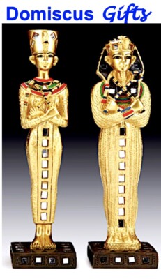 7 1/2'' NEW! GOLD Jeweled KING TUT Egyptian KING QUEEN Set Figurine Home Decor