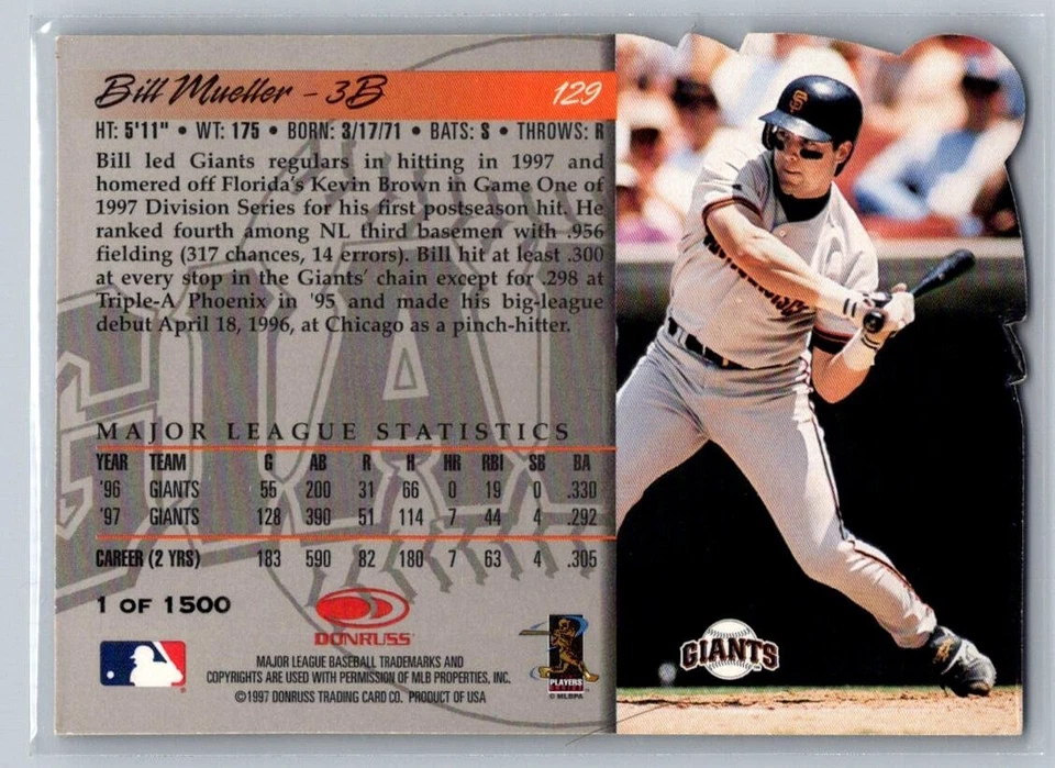 1998 Donruss Press Proof Silver /1500 Bill Mueller #129 - Image 2 of 2