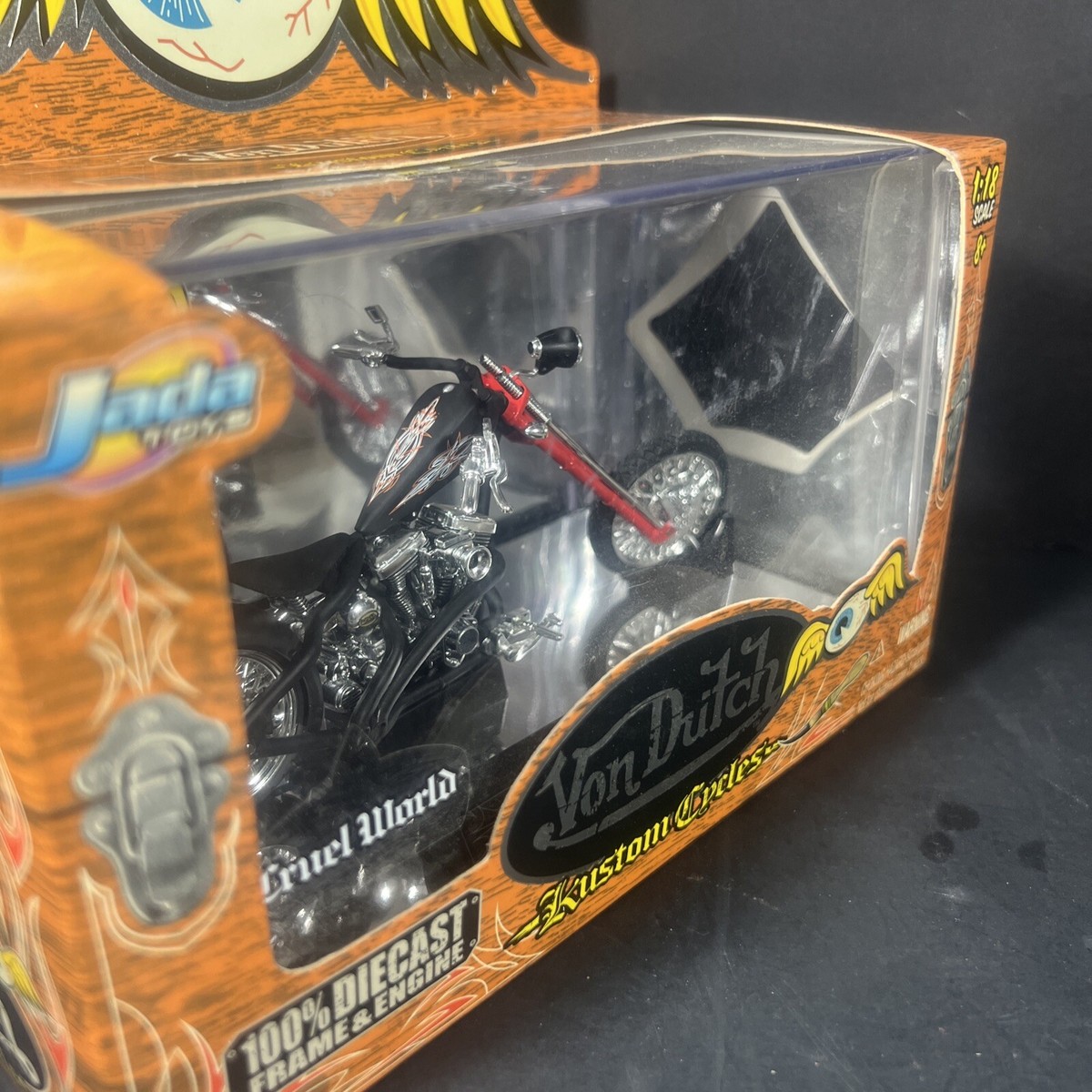 Vintage Von Dutch Kustom Cycles CRUEL WORLD DIE-CAST Black Vintage Von Dutch Kustom Cycles CRUEL WORLD DIE-CAST Black