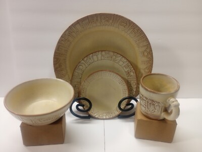 Frankoma Aztec Mayan 5 Pc Set Dinner Plate Bread Plate Saucer Cup Cereal Bowl...