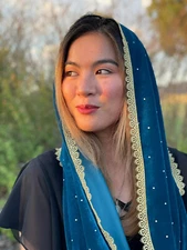 Velvet Blue Green Starry Mantilla Church Veils Vintage Catholic Head Covering