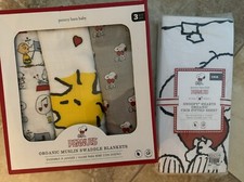 Pottery Barn Kids 4Pc PEANUTS VALENTINES CRIB SHEET  SWADDLE BLANKETS Hearts
