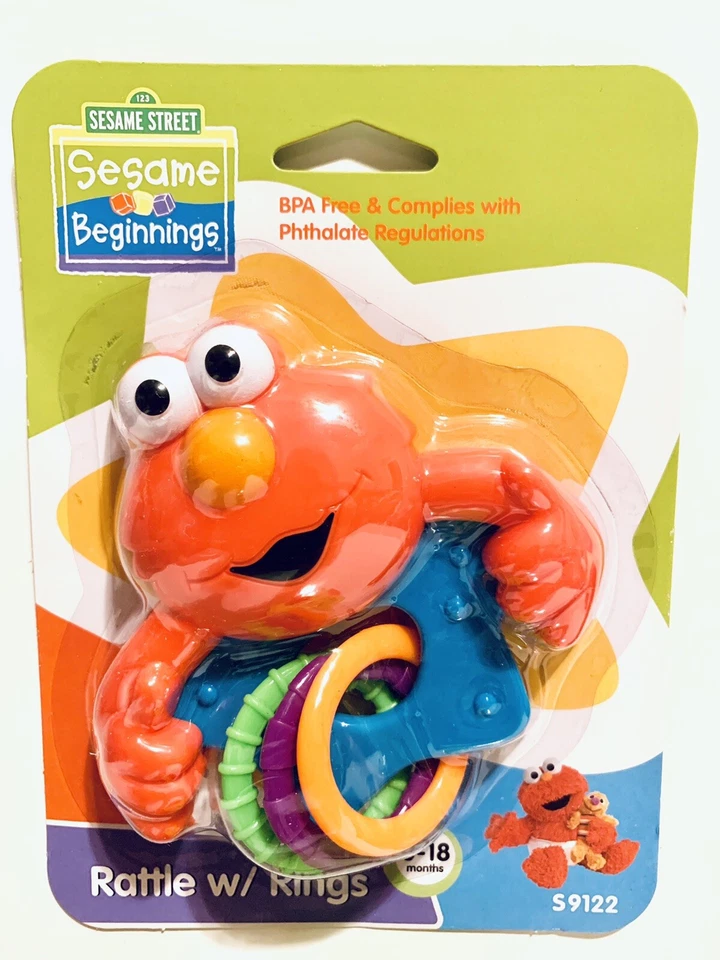Juego de 3 sonajeros Sesame Street Elmo Baby con anillo, 8 oz. Lote de babero Cup & Terry 0-18M (3) Foto 2 de 4