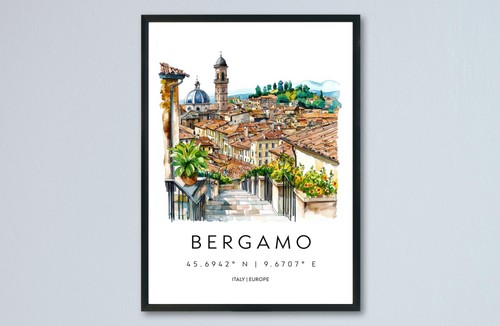 Bergamo Watercolor Poster Bergamo Italy Travel Print Wall Art Bergamo Home Decor