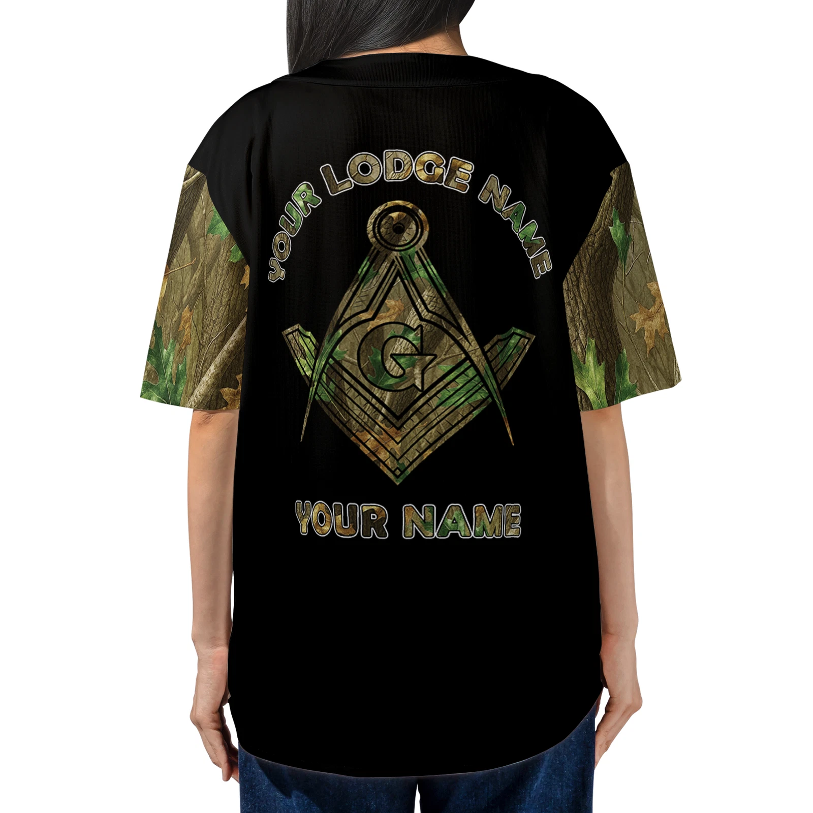 Custom Freemason Masonic Square & Compass Camo Baseball Jersey Shirt