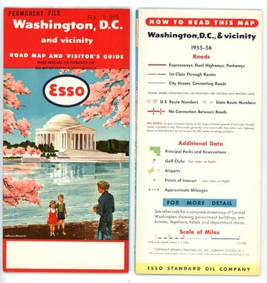Vintage 1955-6 Washington, D.C. Road Map   Std. Oil of NJ (Esso)
