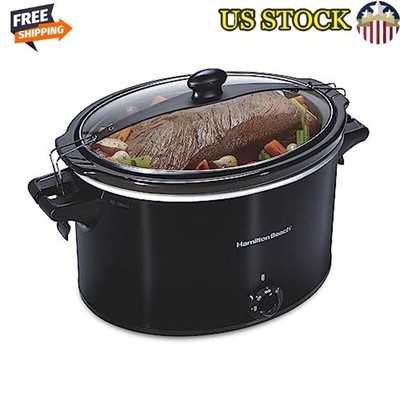 Large 10 Quart Slow Cooker W/ Lid Lock Portable Easy Carry Heat Settings Black
