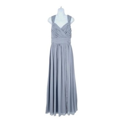 After Six Full Length Draped Front Slit Lux Chiffon Dress in Platinum Size 14
