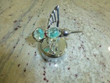 Vintage Hummingbird Austrian Crystal 24K White Gold Plated Music Box Made In USA