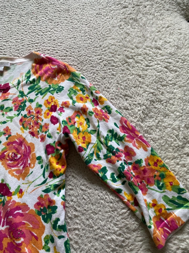 Cárdigan suéter multicolor con cuentas florales manga 3/4 Charter Club para mujer talla XL Foto 2 de 4
