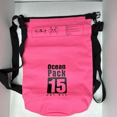 Ocean Pack 15 Pink Waterproof Roll-Top Dry Bag w/ Shoulder Straps