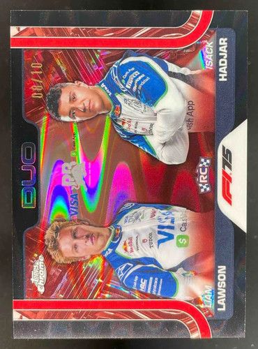 2025 Topps Chrome Formula 1 Black RayWave #169 Liam Lawson Isack Hadjar RC /10