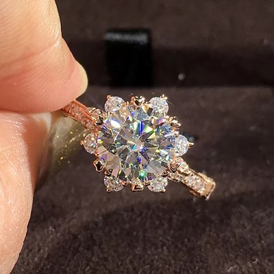 2Ct Round Moissanite Engagement Ring 14K Rose Gold Plated Solitaire Wedding Ring