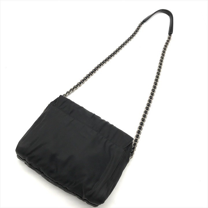 Good Condition PRADA Nylon Tessuto Triangle Logo Plate Chain Shoulder Bag Black thumbnail 2