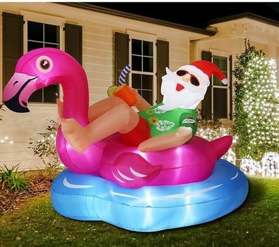 8 FT Hawaiian Santa on Flamingo Pool Float Christmas Inflatables For Garden Lawn