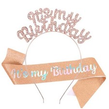 Rose Gold White 2 Pack Classic Birthday Tiara Crowns for Women Girls