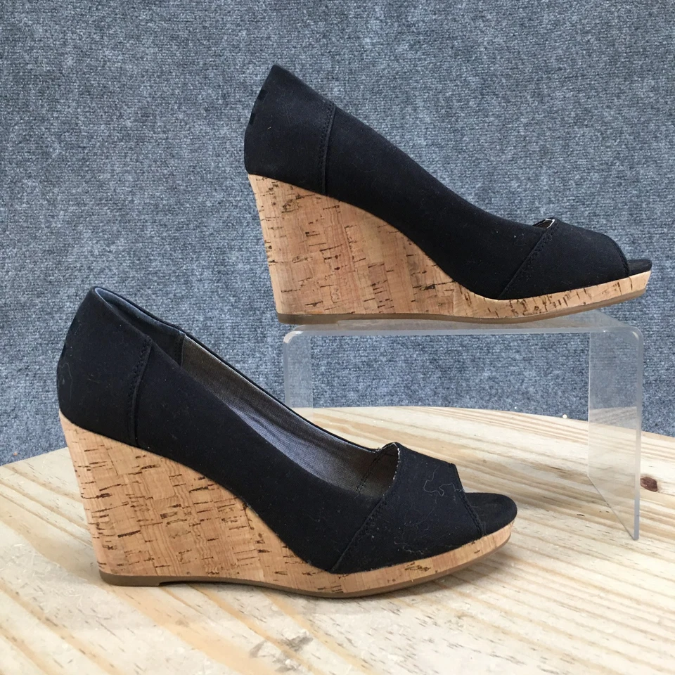 Zapatos de salón Toms para mujer 6,5 Stella negros sin cordones informales punta abierta cuña cómoda Foto 2 de 4