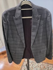 AllSaints Men's Gray Checked Blazer US Size 38 Regular Jacket Button Up Coat