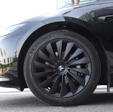 Set of 4 Tesla Model Y MONSOON 19" Wheel Covers Hub Caps + 4x Matte Black T Logo