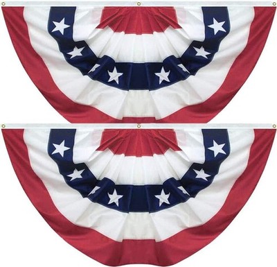 Pleated Fan Flag 2 Pack Patriotic American Bunting Flags for 4Th of July/Preside