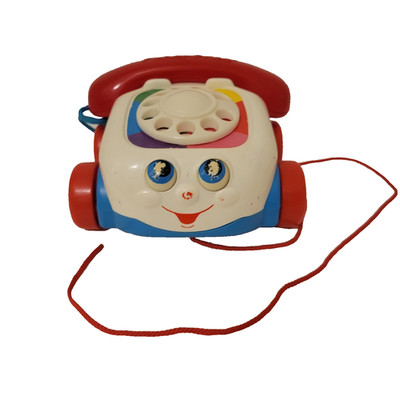 Vintage Fisher Price Mattel Pull Toy Rolling Rotary Telephone Phone Bobbing Eyes