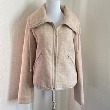Carolina Herrera Beige 90% Baby Alpaca Zip Jacket High Collar Siz6 Made in Italy