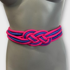 Vintage 80s Bright Braided Fabric Belt Adjustable Blue Pink Woven Tie SM-MD