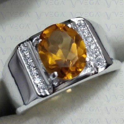 7.00Carat Oval Shape Natural Citrine & Diamond Men's Ring 950 Pt Solid Platinum