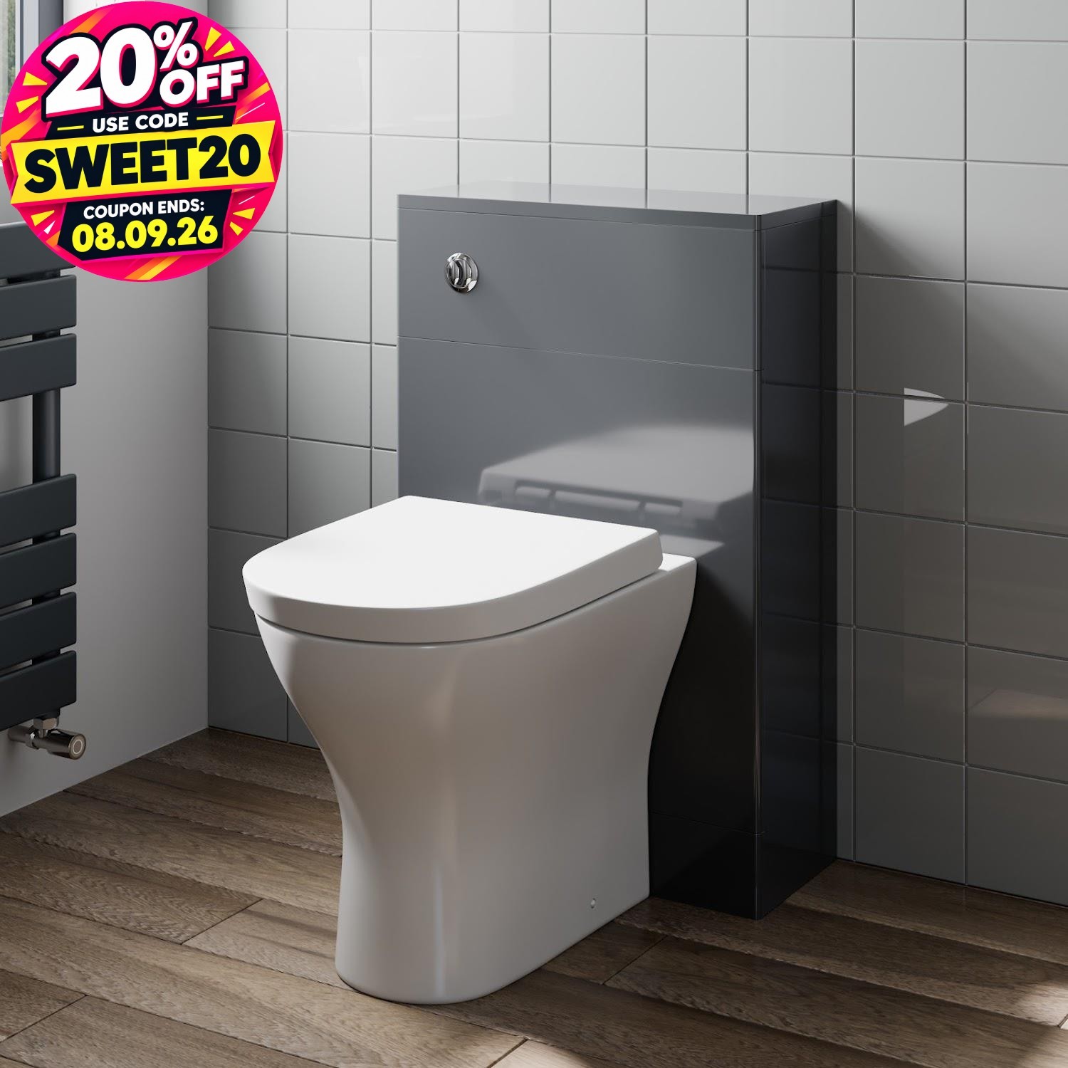 Modern Avox Toilet Soft Close Seat Back To Wall Cistern Furniture Unit Grey