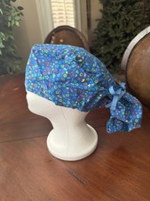 Blue Ponytail Scrub Hat