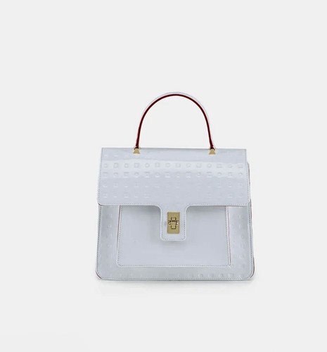 ARCADIA Made In Italy “Marilena” White Patent Leather Bag Red Trim MRSP $399 NWT