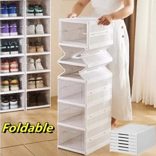 6T Stackable Foldable Boxes Trainers Organiser Clear Plastic Shoe Storage Box UK
