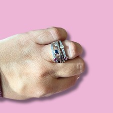 Sterling Silver Ring lab Created Gemstones Ruby and Safire and ZC size 5.5