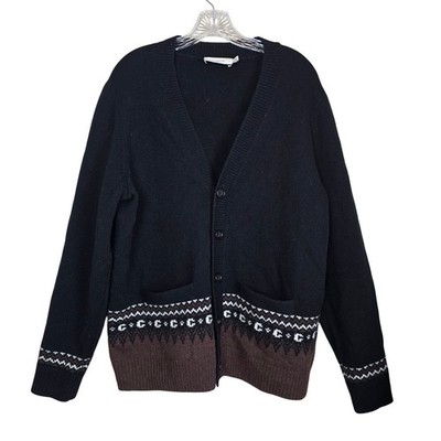 Coach Fair Isle Oversized Cardigan Wool Alpaca Blend Signature 'C' Black Brown S