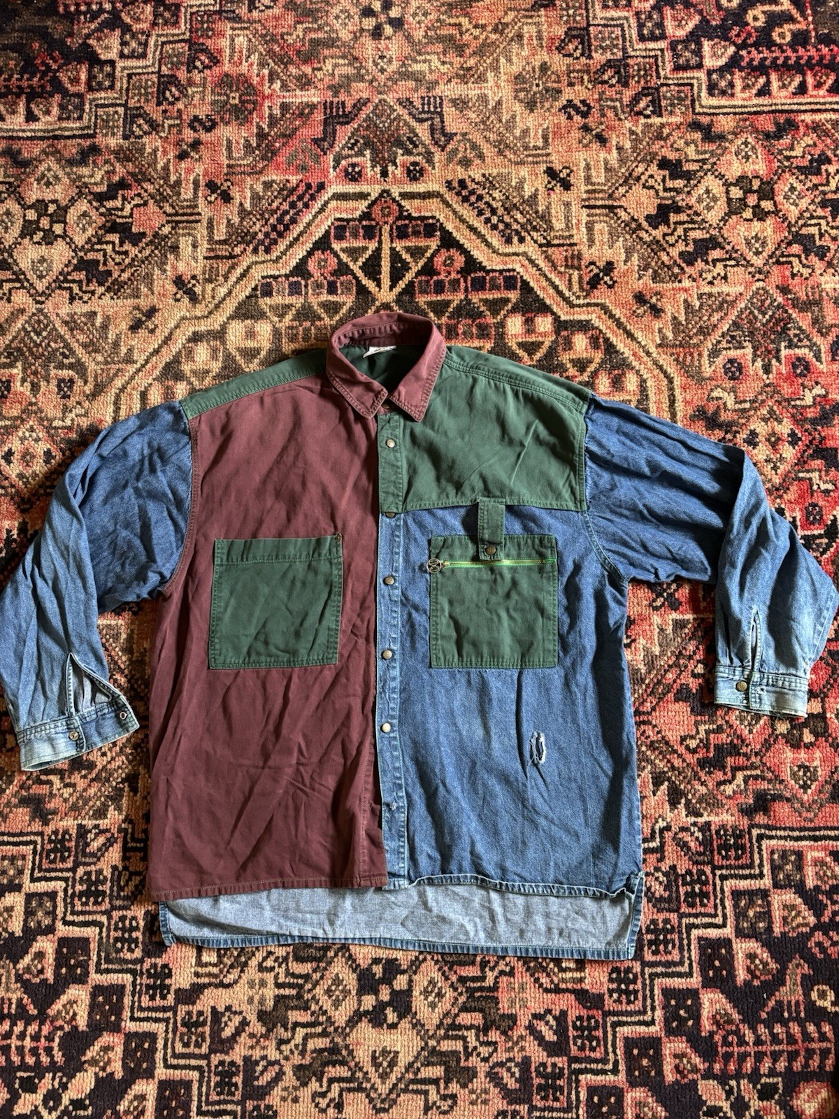 Cross Colours Men's Patchwork Button Down (XL) De… - image 1