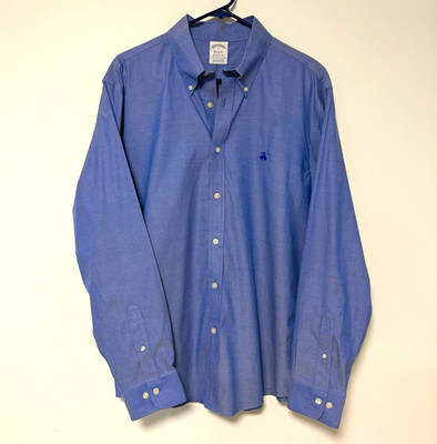 Brooks Brothers Men's Large Regent Fit Non-Iron Stretch Supima Blue Button Down
