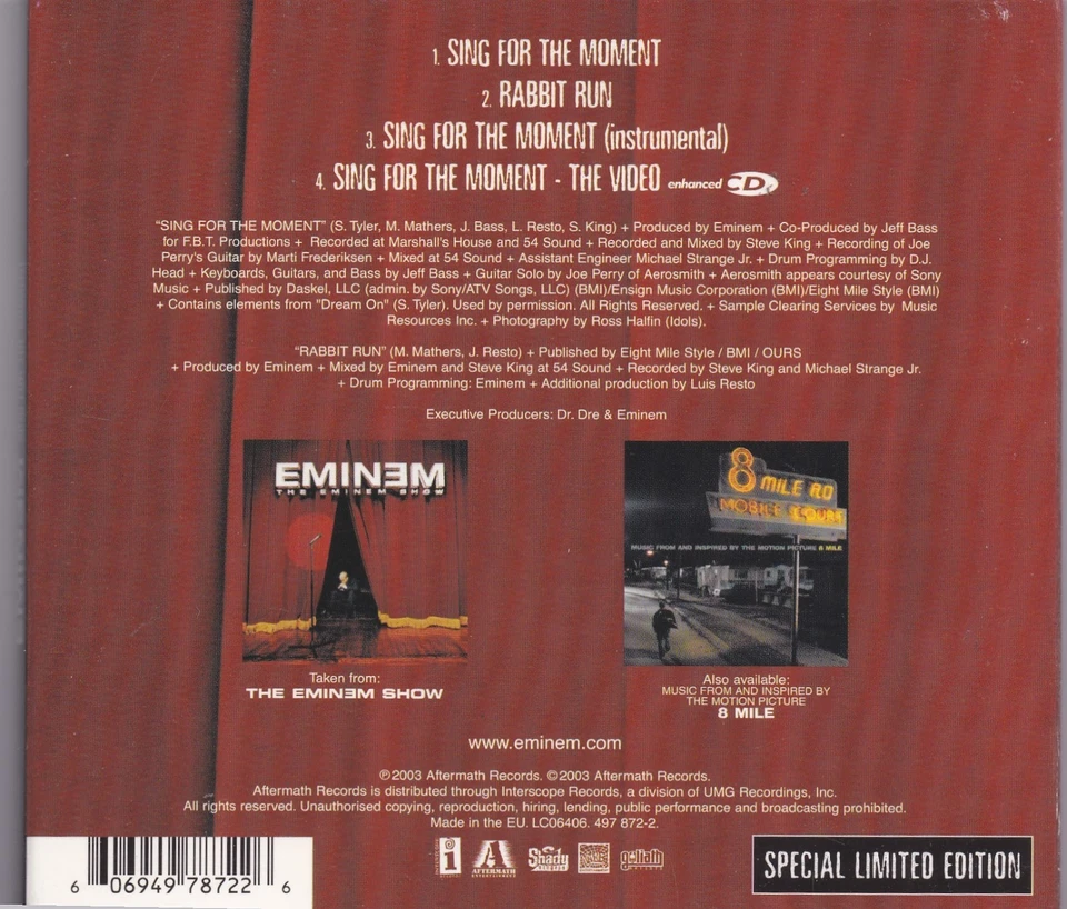 Eminem - Sing For The Moment  (3 Track Maxi CD) + Video - Digipak - Bild 2 von 2
