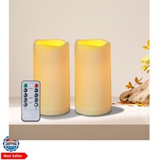 Flickering Flameless Candles Outdoor Indoor Large D 3" x H 6" LED Candles, 2P...