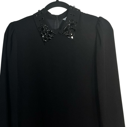 Vestido recto Trina Turk negro con cuentas talla 4 manga larga - Imagen 2 de 8