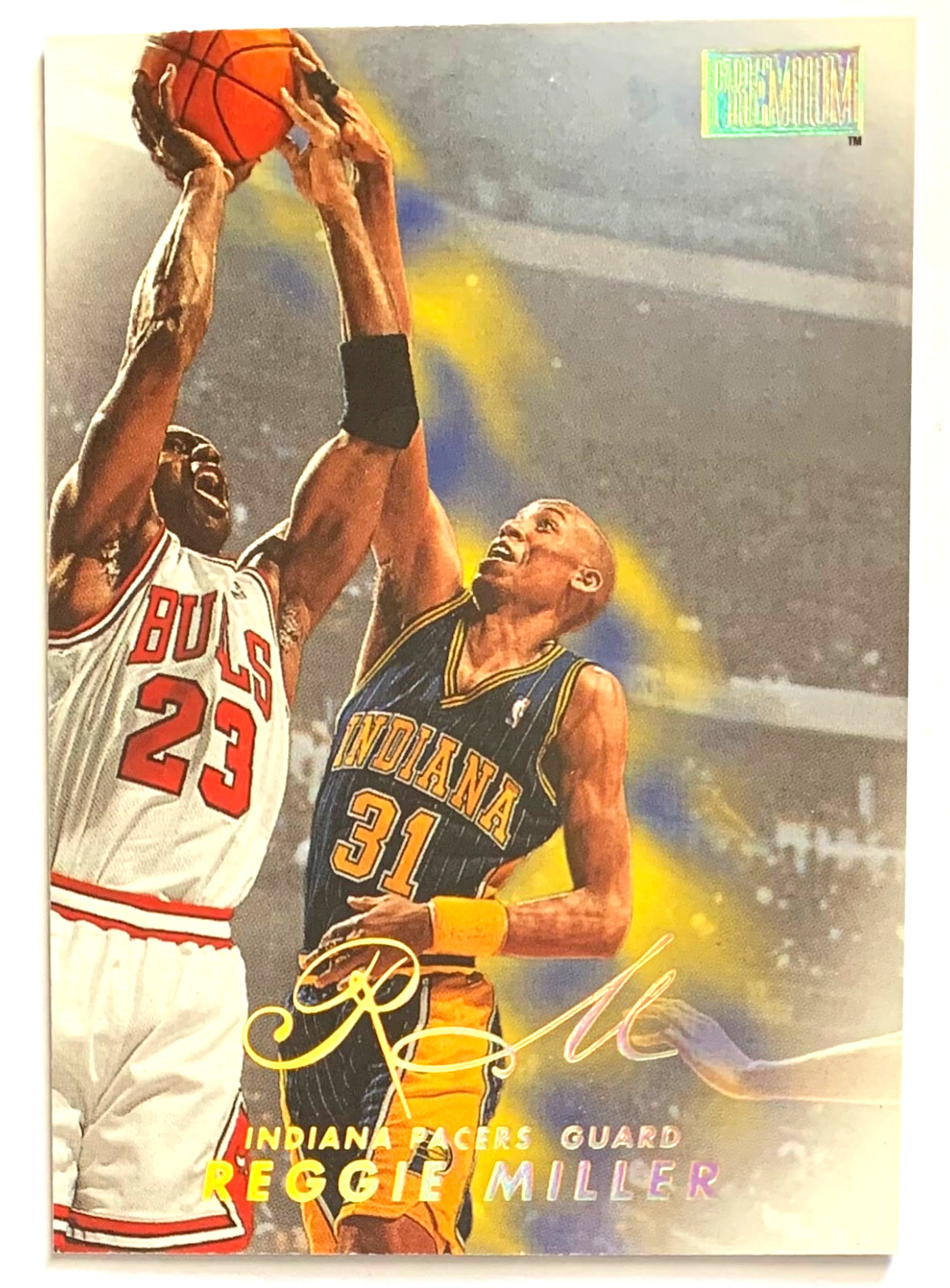 1998-1999 Skybox Premium Reggie Miller #67 featuring Michael Jordan Pacers HOF
