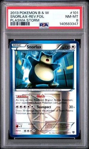 2013 Pokemon Black and White Plasma Storm #101 Snorlax Reverse Holo PSA 8 Rare