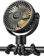 Coohea Portable Stroller Fan, 25H Long-Lasting, 4 Speed, Night Light, Black 40